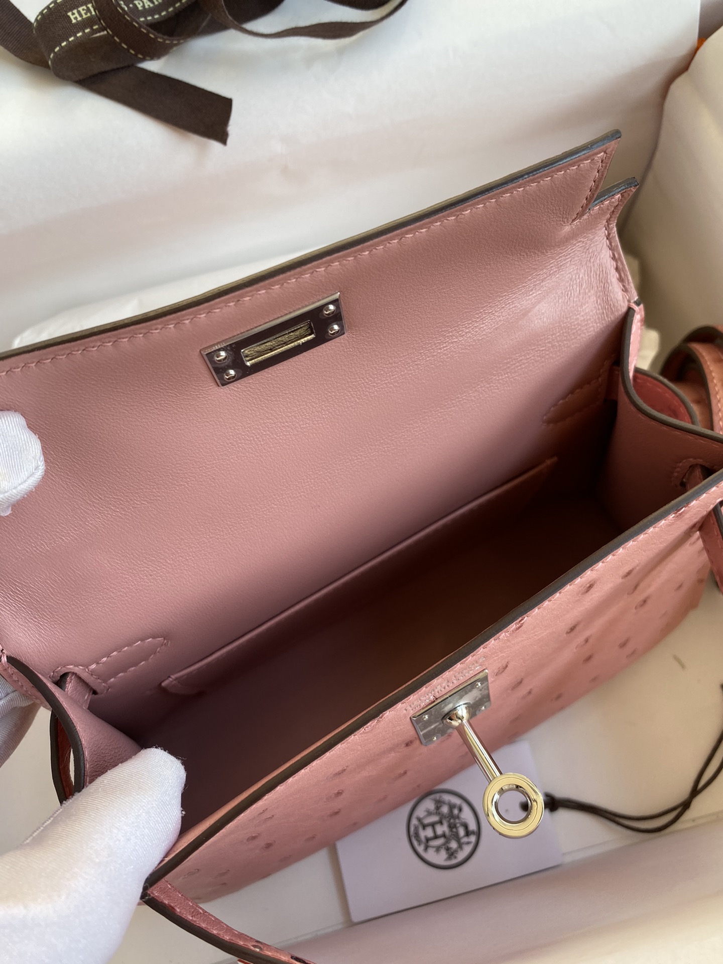 Hermes Kelly Mini II Bag 19CM In Light Pink Ostrich Leather